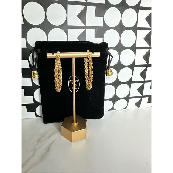 Sylvia Toledano Flow 22K Gold-Plated Woven Chain Hoop Earrings - Picture 3 of 8